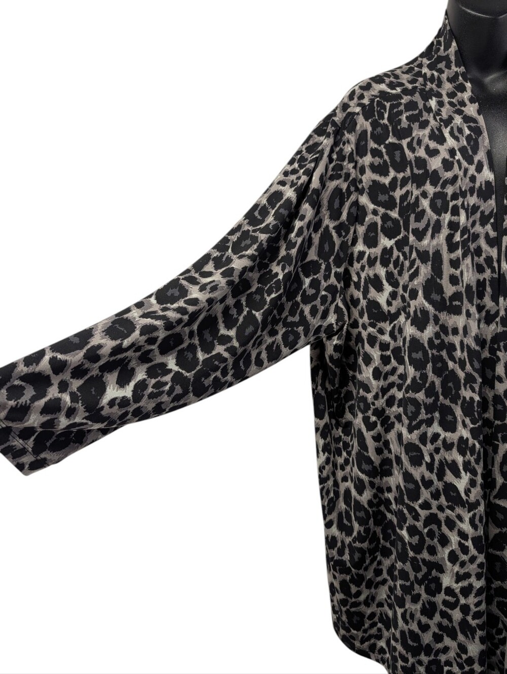 Jessica London Leopard Print Cardigan Sz 26/28 Black Gray Open Front Long Sleeve - Picture 4 of 8